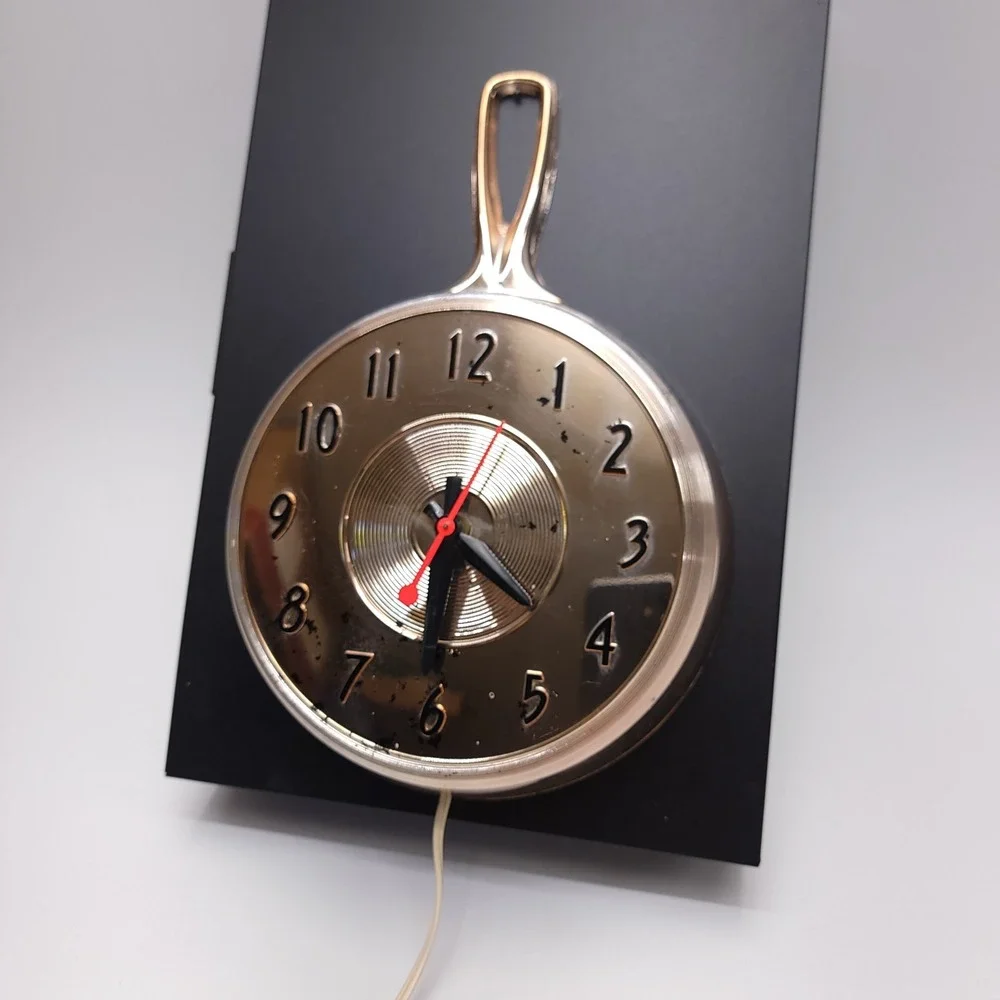 Vintage Hanging Chrome Frying Pan KITCHEN WALL CLOCK Tested & Works